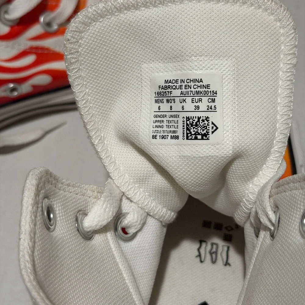 Converse Shoes White Flames All Stars Athletic Sneakers Chuck Taylor big kid's 6